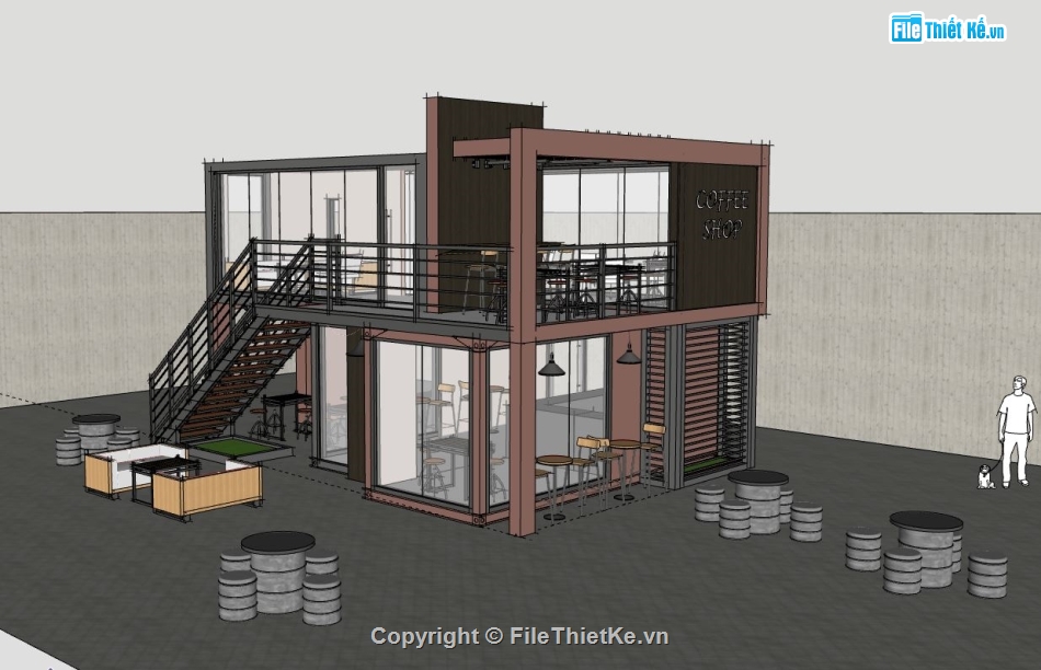 quán cafe file sketchup,quán cafe,sketchup quán cafe,quán cafe 2 tầng