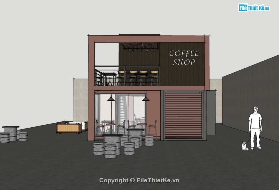 quán cafe file sketchup,quán cafe,sketchup quán cafe,quán cafe 2 tầng