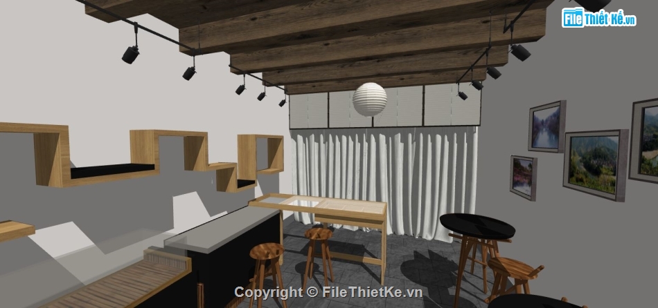 su quán cafe,quán cafe su,model sketchup quán cafe