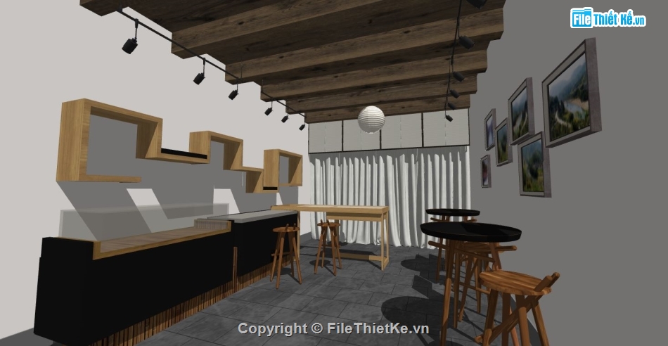 su quán cafe,quán cafe su,model sketchup quán cafe