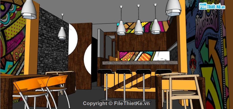 su quán cafe,quán cafe su,file sketchup quán cafe