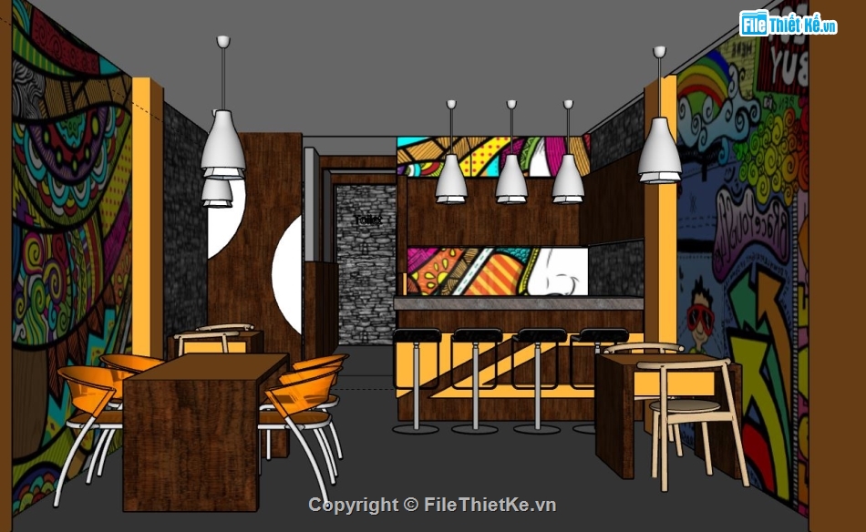 su quán cafe,quán cafe su,file sketchup quán cafe