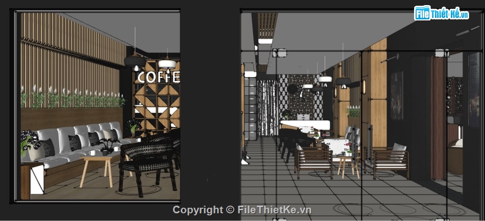 su quán cafe,file sketchup quán cafe,thiết kế quán cafe,model su cafe