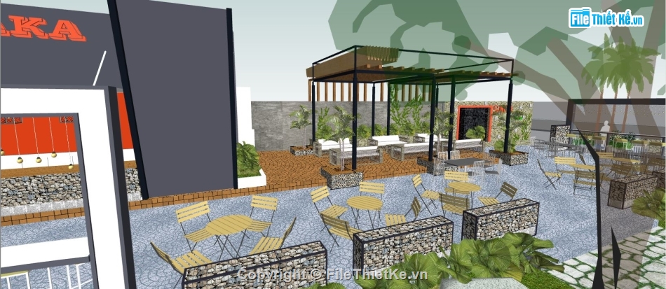 su quán cafe,file sketchup quán cafe,model su quán cafe