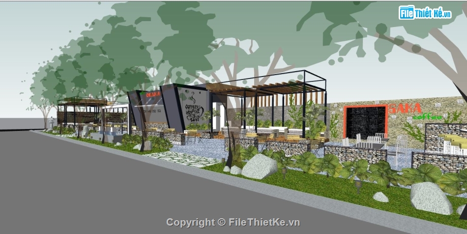 su quán cafe,file sketchup quán cafe,model su quán cafe
