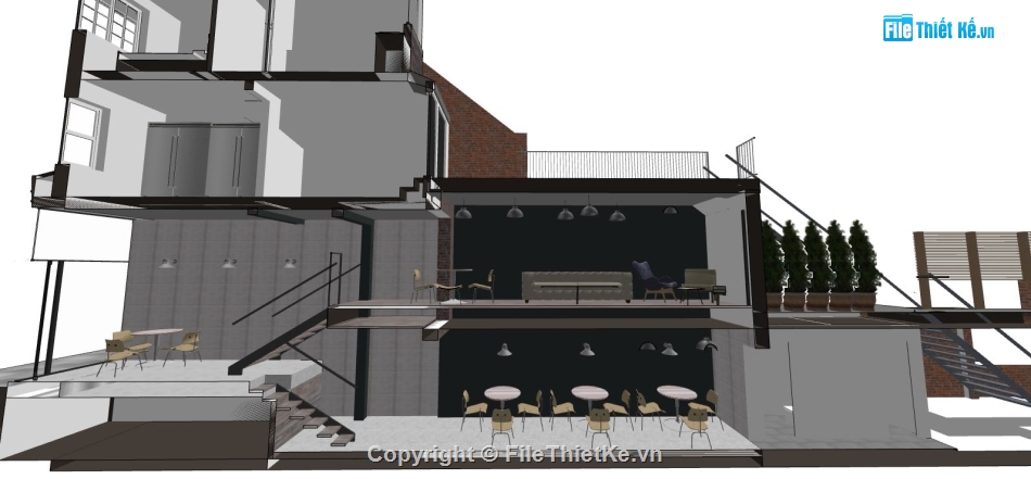 sketchup quán cafe,quán cafe sketchup,sketchup cafe