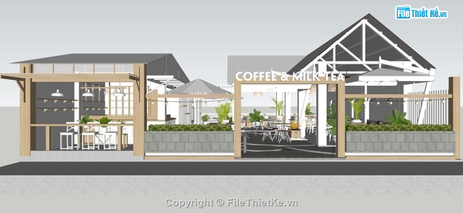 sketchup thiết kế quán coffee,su quán coffee,model su quán cafe,mẫu quán coffee 2 tầng