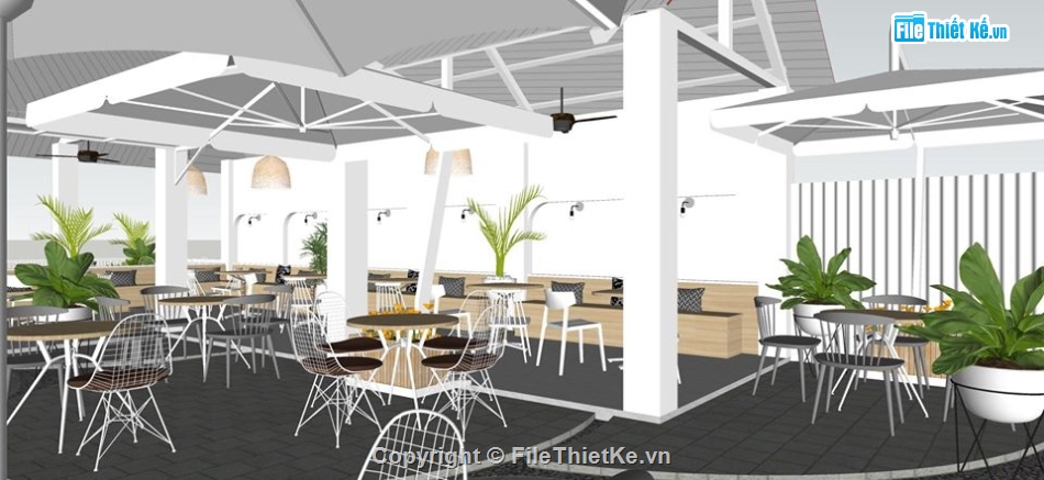 sketchup thiết kế quán coffee,su quán coffee,model su quán cafe,mẫu quán coffee 2 tầng
