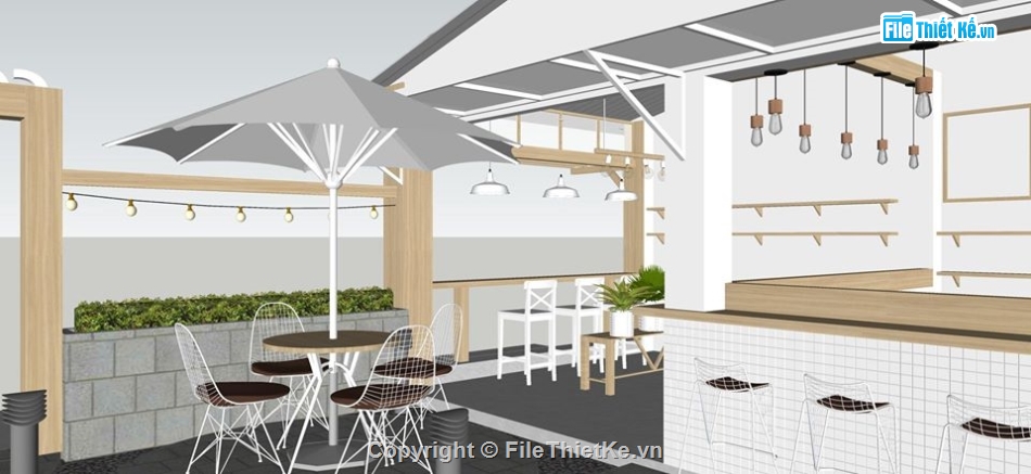 sketchup thiết kế quán coffee,su quán coffee,model su quán cafe,mẫu quán coffee 2 tầng