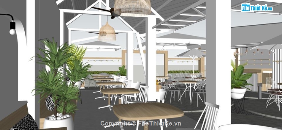 sketchup thiết kế quán coffee,su quán coffee,model su quán cafe,mẫu quán coffee 2 tầng