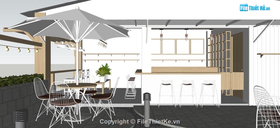 sketchup thiết kế quán coffee,su quán coffee,model su quán cafe,mẫu quán coffee 2 tầng