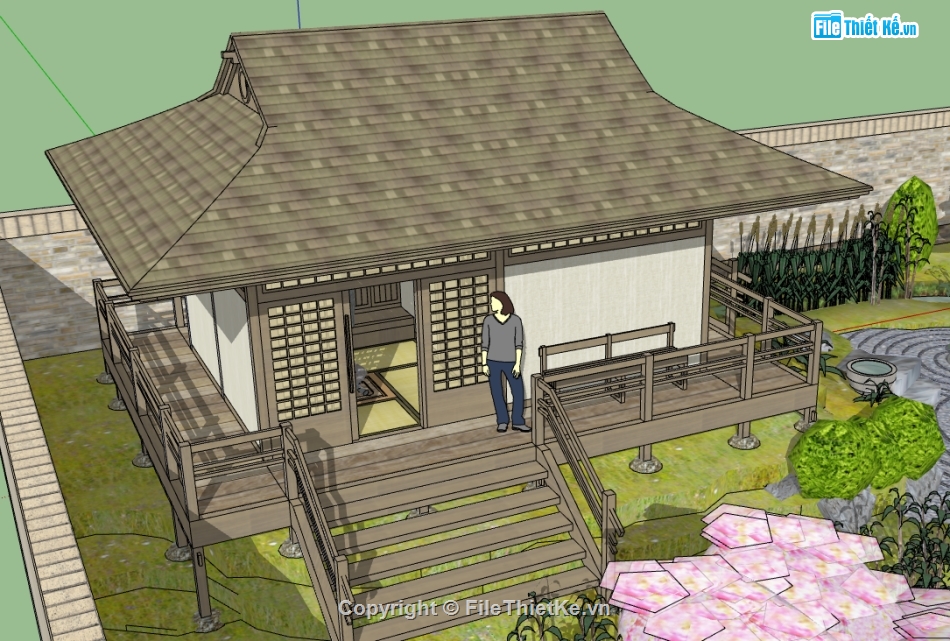 file sketchup dựng quán trà Nhật Bản,thiết kế 3d su quán trà nhật bản,dựng bao cảnh quán trà file su