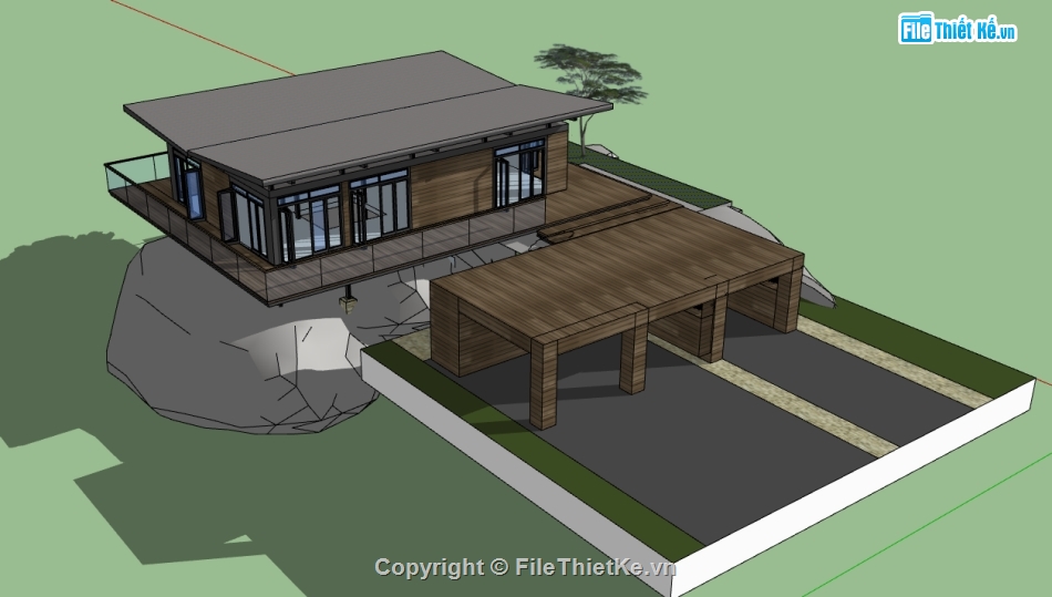 sketchup biệt thự 1 tầng,biệt thự 1 tầng file su,dựng 3d su biệt thự 1 tầng