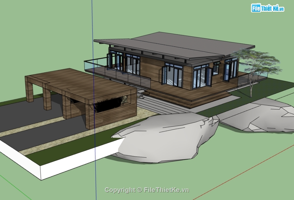 sketchup biệt thự 1 tầng,biệt thự 1 tầng file su,dựng 3d su biệt thự 1 tầng