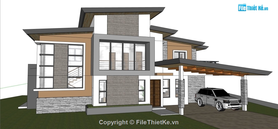 biệt thự sketchup,biệt thự sketchup 2 tầng,dựng 3d biệt thự 2 tầng