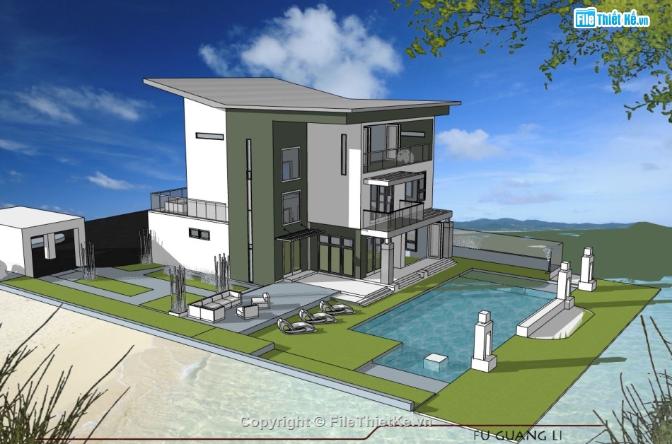 biệt thự sketchup,biệt thự 3 tầng,biệt thự 3 tầng đẹp,biệt thự đẹp 3 tầng
