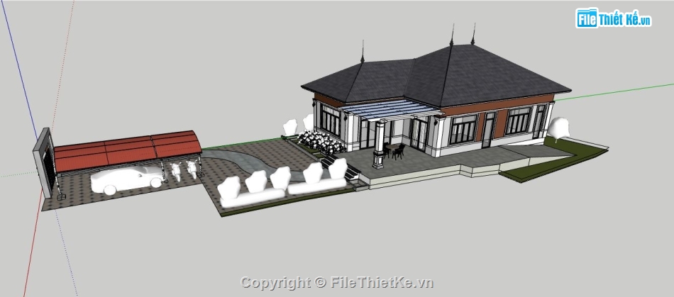 Thiết kế biệt thự 1 tầng,biệt thự 1 tầng,sketchup biệt thự 1 tầng