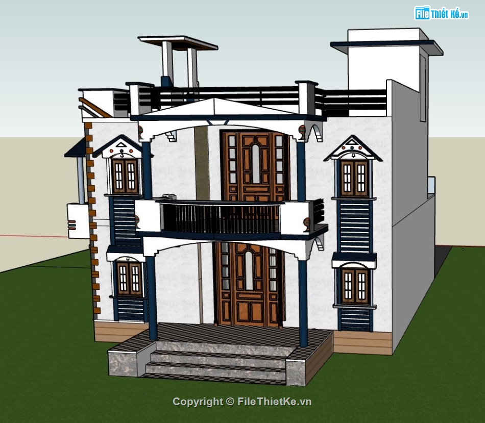 biệt thự 2 tầng,mẫu biệt thự sketchup,mẫu biệt thự 2 tầng