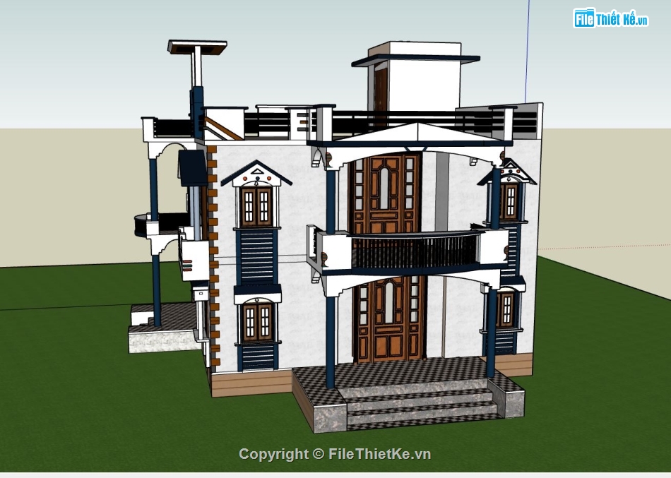 biệt thự 2 tầng,mẫu biệt thự sketchup,mẫu biệt thự 2 tầng