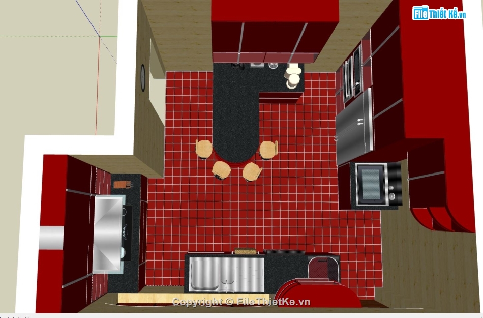 phòng bếp sketchup,Thiết kế phòng bếp đẹp,phòng bếp