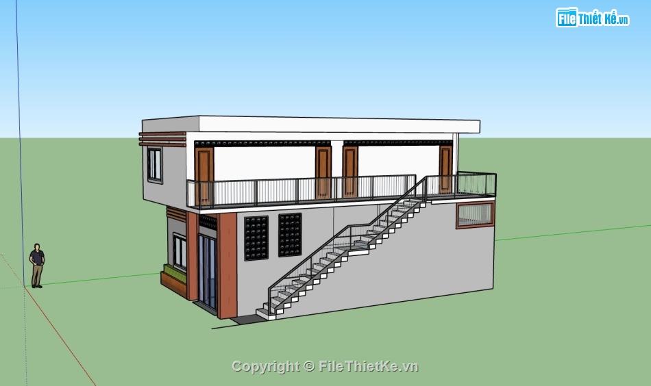 nhà 2 tầng đơn giản,file 3d sketchup nhà 2 tầng,phối cảnh nhà 2 tầng