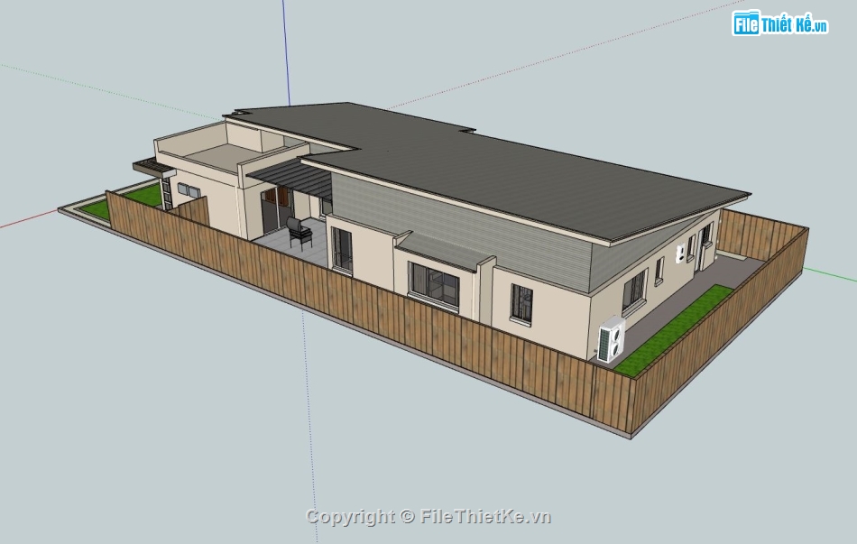 nhà cấp 4,ngoại thất nhà cấp 4,nhà cấp 4 sketchup