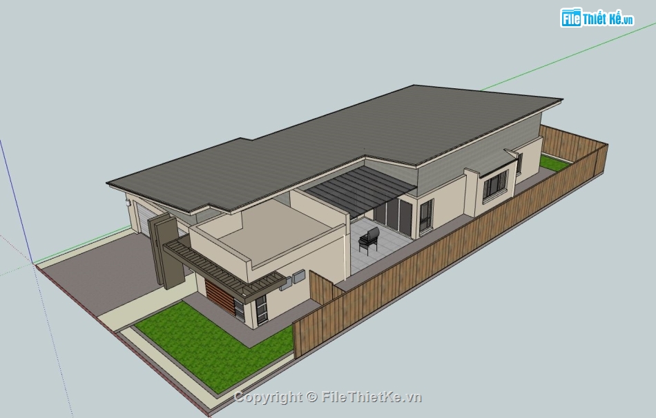 nhà cấp 4,ngoại thất nhà cấp 4,nhà cấp 4 sketchup