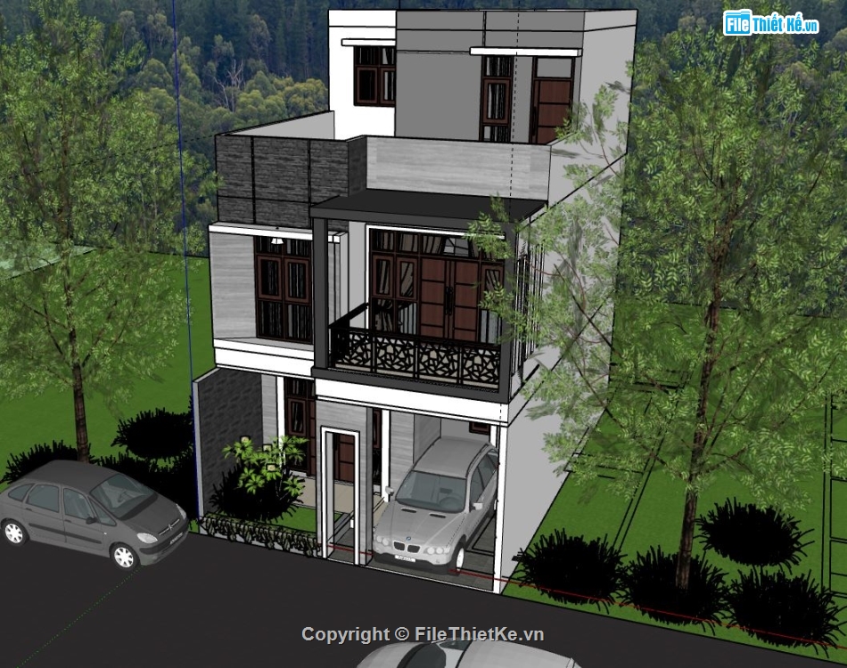 Nhà phố 3 tầng,Model su nhà phố 3 tầng,Nhà phố 3 tầng file su,sketchup nhà phố 3 tầng,nhà phố 3 tầng sketchup