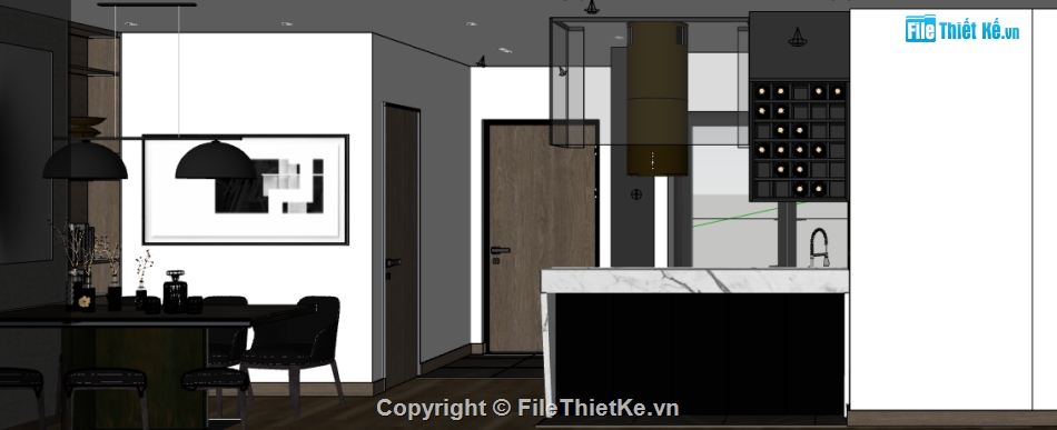 mẫu thiết kế nội thất khách bếp,dựng nội thất phòng khách bếp trên Su,sketchup nội thất phòng khách bếp