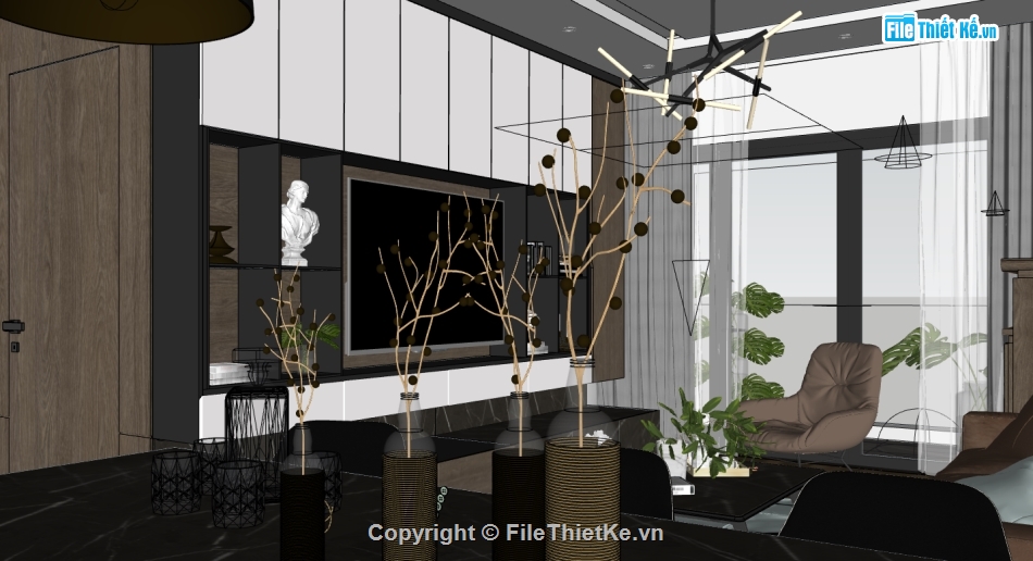 mẫu thiết kế nội thất khách bếp,dựng nội thất phòng khách bếp trên Su,sketchup nội thất phòng khách bếp