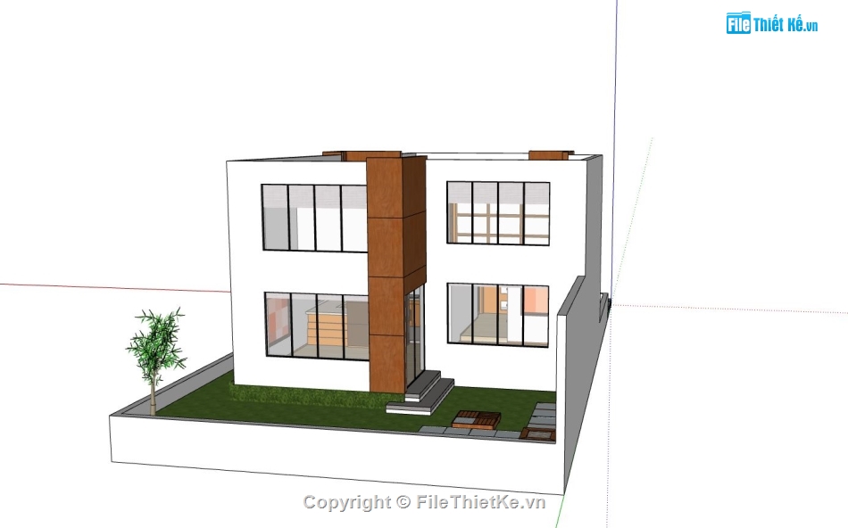 biệt thự 2 tầng,file sketchup biệt thự hiện đại,mẫu biệt thự sketchup