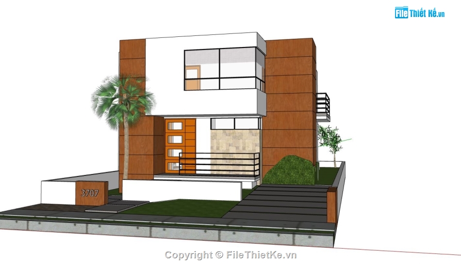 biệt thự 2 tầng,file sketchup biệt thự hiện đại,mẫu biệt thự sketchup