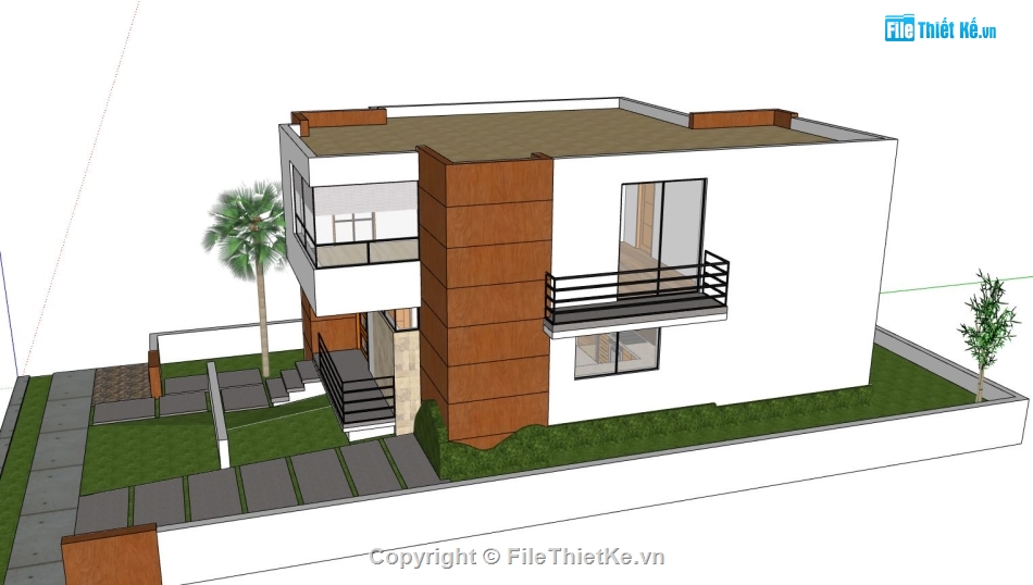 biệt thự 2 tầng,file sketchup biệt thự hiện đại,mẫu biệt thự sketchup