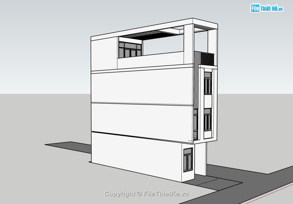 bản vẽ nhà phố 4 tầng,model sketchup nhà phố 4 tầng,phối cảnh nhà phố 4 tầng