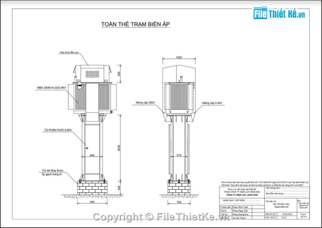 thiết kế trạm biến áp,mẫu trạm biến áp,trạm biến áp 35Kv,trạm biến áp 22/0.4kv