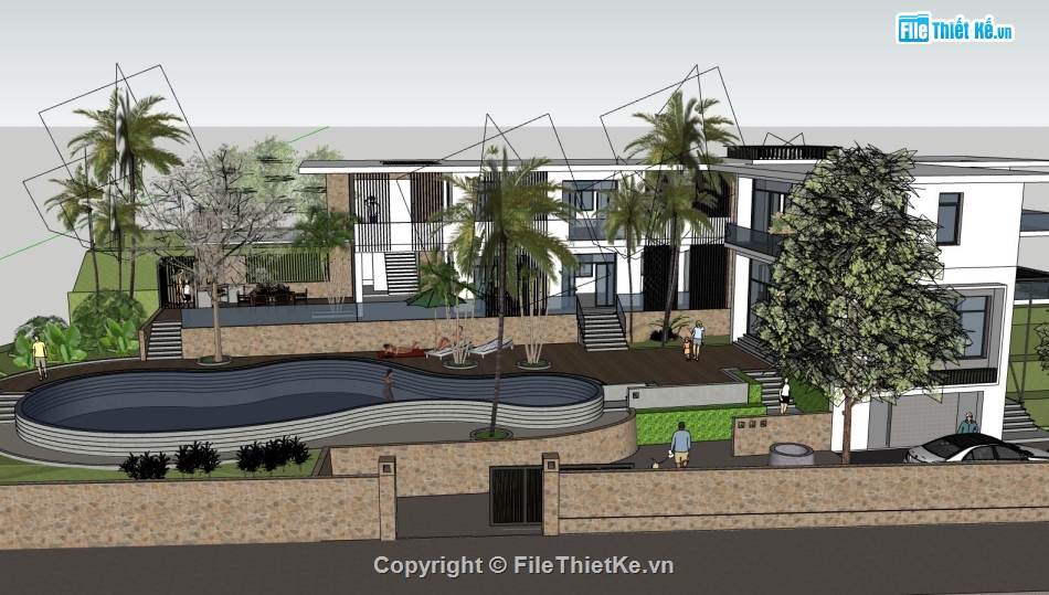 Villa 2 tầng file sketchup,Model su villa 2 tầng,villa 2 tầng model su,file sketchup villa 2 tầng