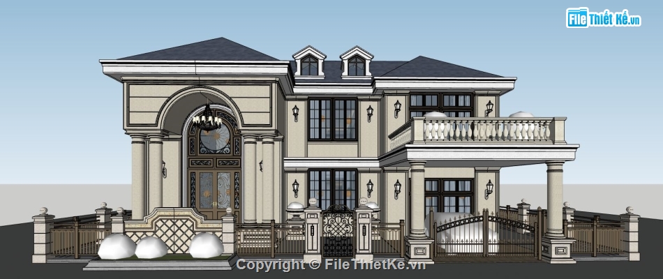 file su villa 2 tầng,file su villa,model sketchup villa