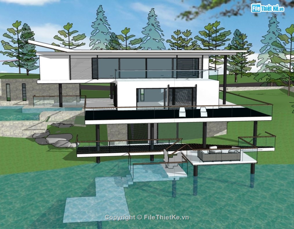 villa 3 tầng,sketchup villa 3 tầng,model su villa 3 tầng