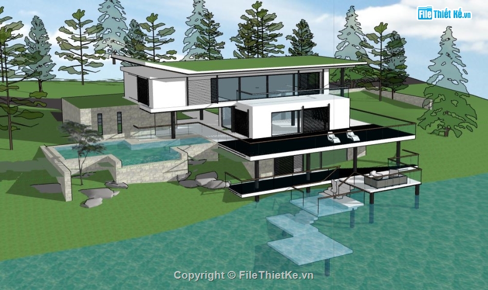 villa 3 tầng,sketchup villa 3 tầng,model su villa 3 tầng