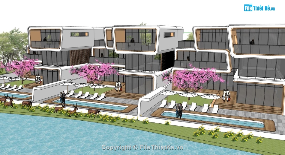 villa su,model su villa 3 tầng,sketchup villa 3 tầng