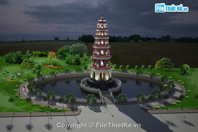 3d chùa tháp,sketchup chùa tháp,chùa tháp cổ,Sketchup,Bản vẽ 3d sketchup,3d sketchup phối cảnh chùa tháp