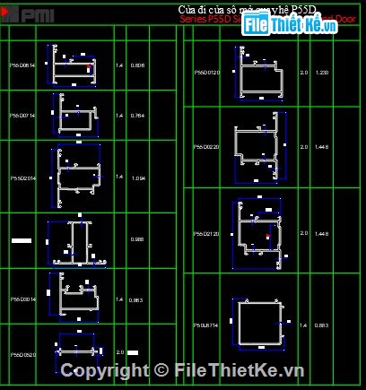 mặt cắt nhôm PMI,bản vẽ cửa nhôm,cửa nhôm PMI,bản vẽ cad cửa nhôm