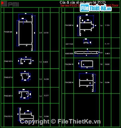 mặt cắt nhôm PMI,bản vẽ cửa nhôm,cửa nhôm PMI,bản vẽ cad cửa nhôm