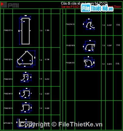 mặt cắt nhôm PMI,bản vẽ cửa nhôm,cửa nhôm PMI,bản vẽ cad cửa nhôm