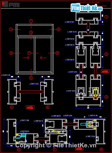 mặt cắt nhôm PMI,bản vẽ cửa nhôm,cửa nhôm PMI,bản vẽ cad cửa nhôm