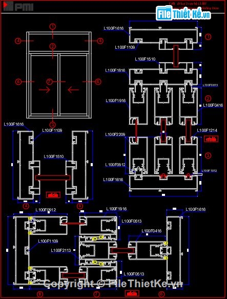 mặt cắt nhôm PMI,bản vẽ cửa nhôm,cửa nhôm PMI,bản vẽ cad cửa nhôm