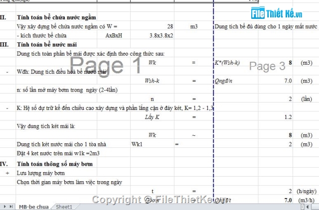dự toán,bể nước,Bảng tính chứa nước,bảng thuyết minh dự toán