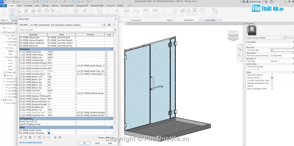 thư viện revit,revit family,vách kính