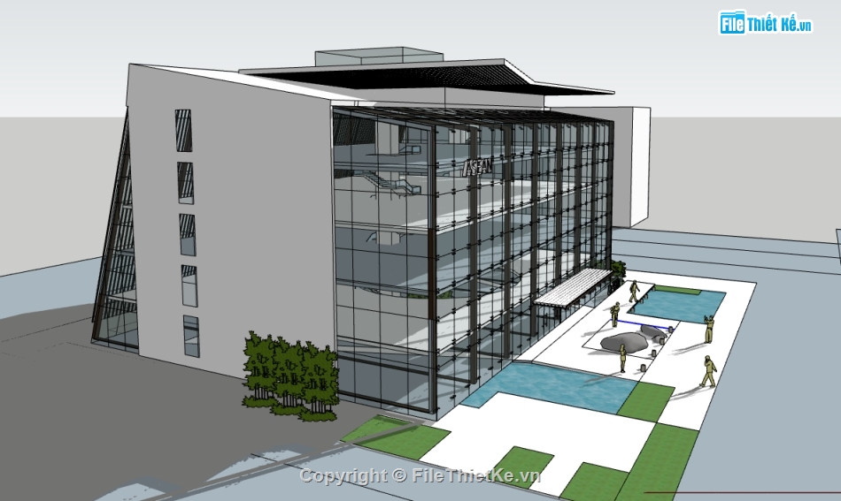 model su nhà trung tâm Asean,dựng sketchup nhà hội nghị 5 tầng,thiết kế tòa nhà Asean file su