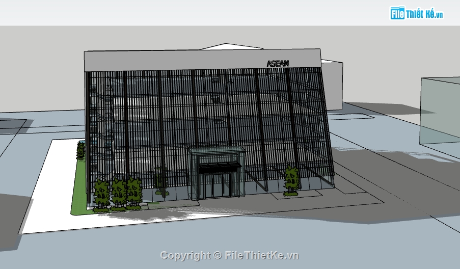 model su nhà trung tâm Asean,dựng sketchup nhà hội nghị 5 tầng,thiết kế tòa nhà Asean file su